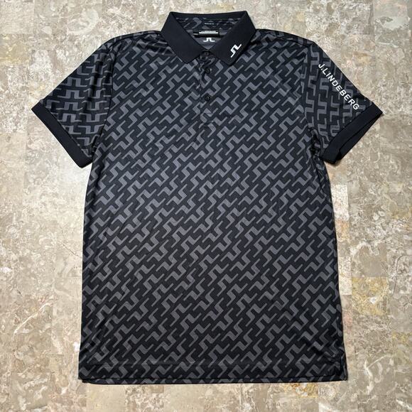 J Lindeberg Polo Shirt Mens Large Black Tour Tech Short Sleeve Golf Performance - Picture 2 of 9